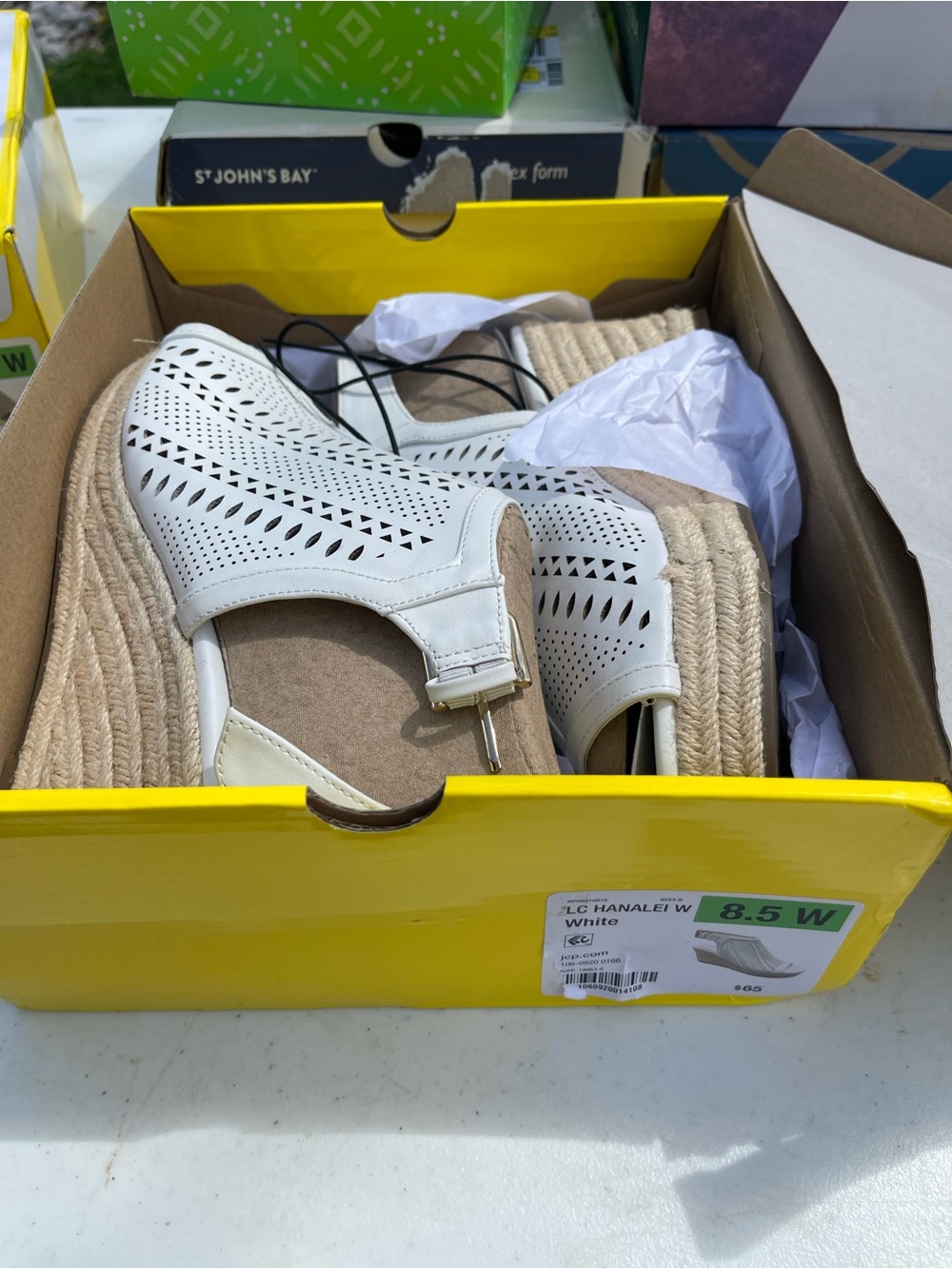 jcpenney White Perforated Espadrille Wedge Sandals 8.5 wide